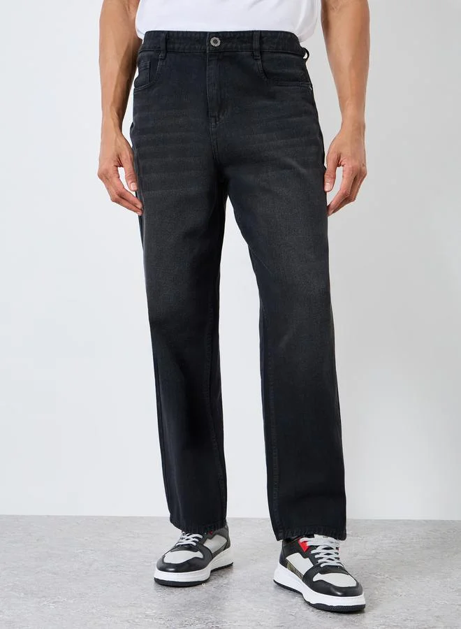Styli  Men Black Dark Wash Loose Fit Jeans for Men | Best Price UAE